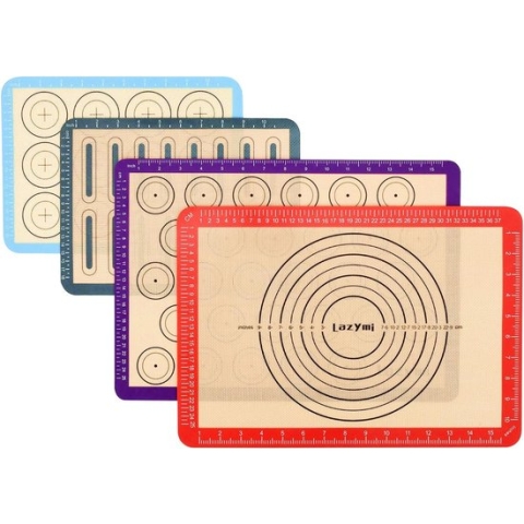 4 Stuks Non-Stick Bakmat Siliconen Met Meting voor Macaron/Cake/Brood/Pizza Mat, Bakonderlegger, Siliconen Mat, Bakpapier, Bakfolie, Uitrolmat, Deegmat, Tafelset, BPA-Vrij