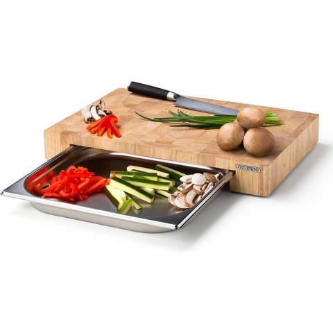 Continenta Snijplank met Inox Lade - Rubberwood - 48 x 32,5 x H6,5cm