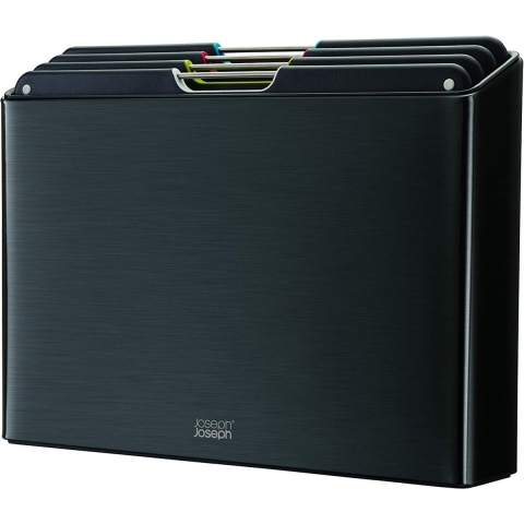 Folio Steel 4-delige snijplankenset - koolstof zwart, met standaard, antislipplanken