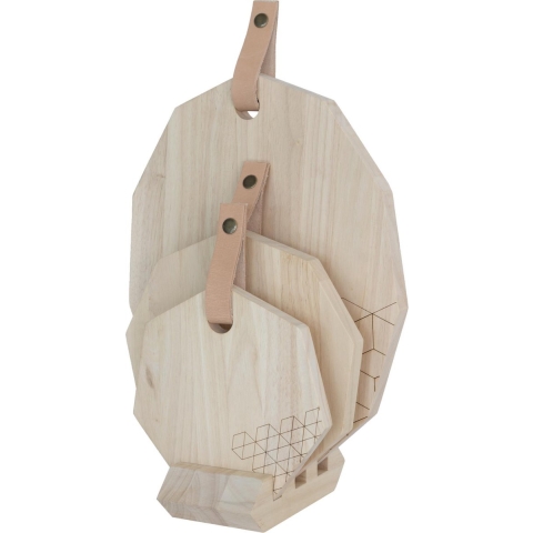 Snijplanken Polygon - Rubberhout met Leer - Set van 3 Stuks - TAK Design