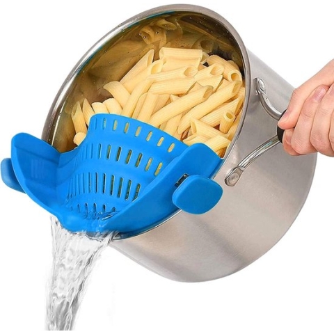 Siliconen pannenzeef, universele maat, pastazeef, opzetstuk voor het opzetten van pot, pan en kom, keukenzeef als praktische afgiethulp voor pasta, groenten