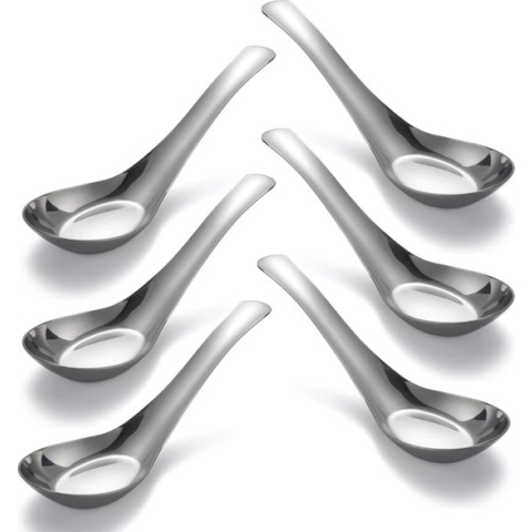 Soeplepels RVS Eetlepels Set van 6 Chinese Soeplepels Spiegelgepolijste Aziatische Soeplepels voor Bouillon Dessert Granen Thaise Miso Ramen (Groot, 6)