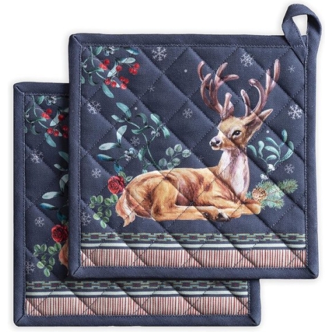 Pannenlappen, 100% katoen, set van 2 (20 cm x 20 cm), hotpads, hittebestendig, met strik-pothouder voor moederdagcadeau, bakken, thuis, kerstvreugde, oogstfeest/Kerstmis