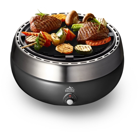BBQ2GO PRO- Rookvrije houtskool tafelbarbecue - regelbare Temperatuur door ingebouwde ventilator - Cast aluminum grillplaat 1,2 kg met voldoende massa om een dik stuk vlees of vis goed dicht te schroeien