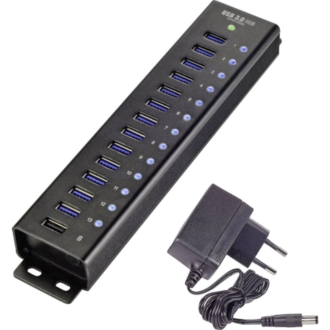 Renkforce RF-3897144 USB 3.2 Gen 1-hub 13 poorten Met aluminium behuizing, Voor wandmontage, Met snellaadpoort