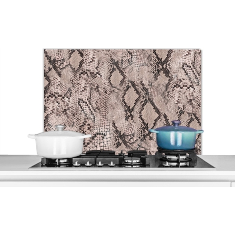 Spatscherm Keuken - Kookplaat Achterwand - Spatwand Fornuis - 90x60 cm - Dierenhuid - Slang - Schubben - Grijs - Aluminium - Wanddecoratie - Muurbeschermer - Hittebestendig