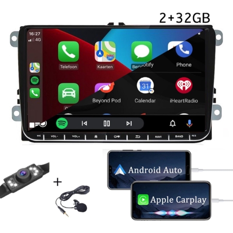 Boscer® Autoradio voor Volkswagen, Skoda & Seat - Apple Carplay & Android Auto - 2+32GB - Android 11 - 9" HD Touchscreen - Navigatiesysteem - Achteruitrijcamera & Microfoon