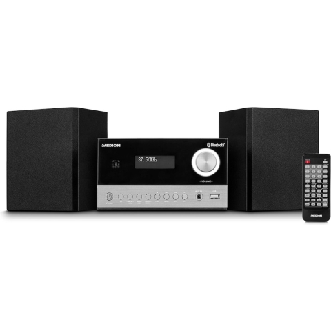 Medion E64088 Micro Audio Systeem Compact Systeem (DAB+, CD speler. PLL FM-radio, Bluetooth, USB-aansluiting, sleeptimer, MP3, LCD-scherm met 12/24-uurs weergave)