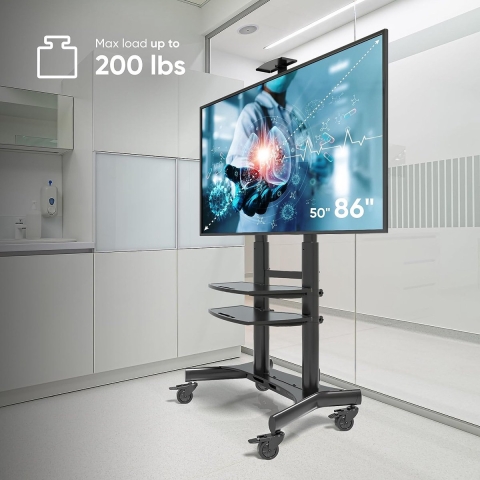 Mobiele tv-standaard oprolbaar - tv-standaard draaibaar en in hoogte verstelbaar voor 50-86 inch LED flat & gebogen tv-standaard VESA 800 x 500 tot 90,9 kg zwart