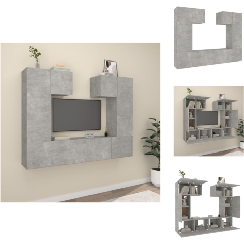 vidaXL TV-meubelset - Klassiek design - Stevig bewerkt hout - Voldoende opbergruimte - Wandgemonteerd - Betongrijs - 6-delige set - Kast