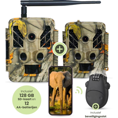 PeakX® Wildcamera - Wildcamera met Nachtzicht - Wildlife Camera - 4K Ultra HD - 48MP - Incl. Verbeterde Wifi chip - Set Van 2 Stuks