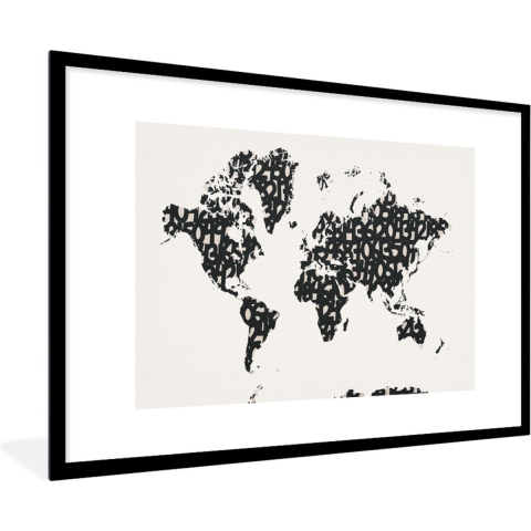 Fotolijst incl. Poster - Wereldkaart - Cijfers - Wit - 120x80 cm - Posterlijst