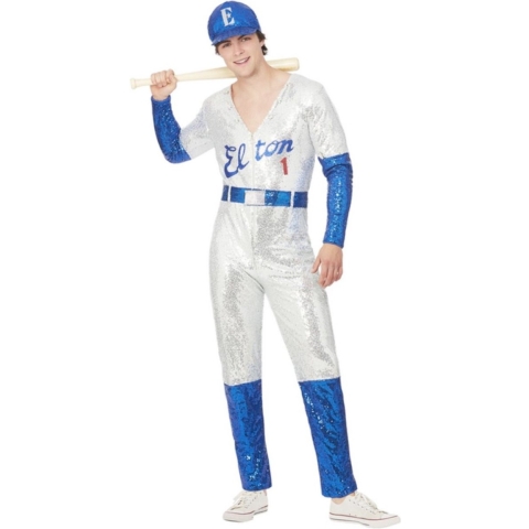 Smiffy's - Elton John Kostuum - Elton John Glitter En Glamour Baseball - Man - Blauw, Zilver - Small - Carnavalskleding - Verkleedkleding