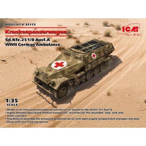 1:35 ICM 35113 WWII German Ambulance Sd.Kfz.251/8 Ausf.A Krankenpanzerwagen Plastic Modelbouwpakket