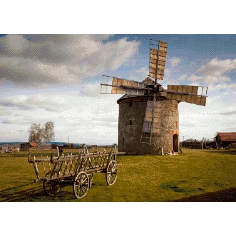MyHobby Borduurpakket – Oude molen in weiland 70×50 cm - Aida stof 5,5 kruisjes/cm (14 count)