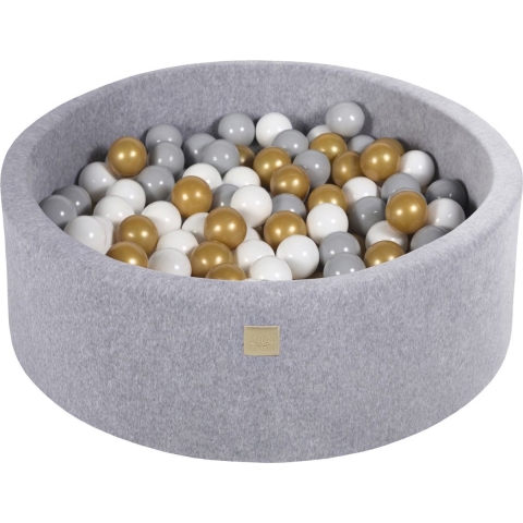 Ballenbak VELVET Licht Grijs - 90x30 incl. 200 ballen - Goud, Grijs, Wit