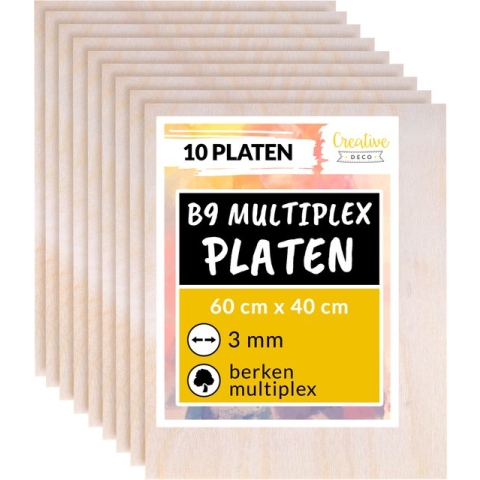 Creative Deco 10 x Grote Multiplex Platen 3mm | 600 x 400 x 3 mm | Berkenhout | Perfect voor Pyrografie, Lasersnijden, CNC, Fretwerk, Rolzaag