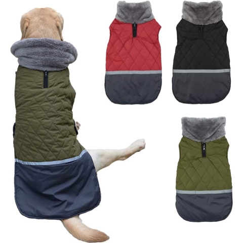 Etechydra Hondenjassen, pluche, reflecterend, omkeerbaar, winter, waterdicht, winddicht, hondenjack, warme kleding, vest voor kleine, middelgrote en grote honden, L