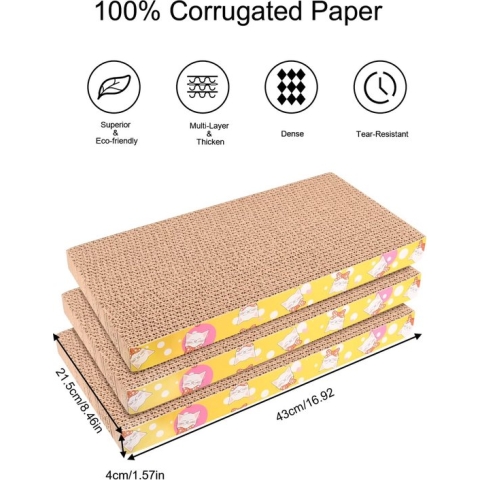 Kat krabmat board set 3 pack, kras golfkaart pad mat board, horizontale kattenkrabber, hoge dichtheid gegolfd krabbkarton, duurzaam krabbbed bed sofa ligstoel set