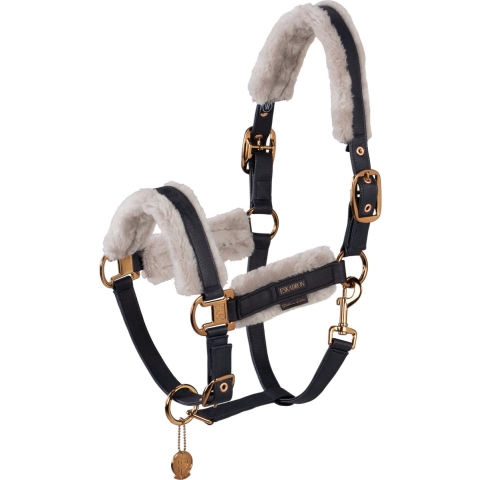 Eskadron Headcollar Double Pin Metallic Faux Platinum 23 Black - Size : Cob
