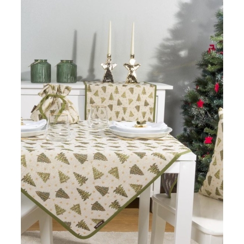 Kerst - Tafelkleed  – luxe gobelinstof – Tree – All Over - Rechthoek 130 x 180 cm