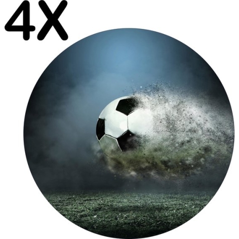 BWK Luxe Ronde Placemat - Ontploffende Voetbal boven het Gras - Set van 4 Placemats - 50x50 cm - 2 mm dik Vinyl - Anti Slip - Afneembaar