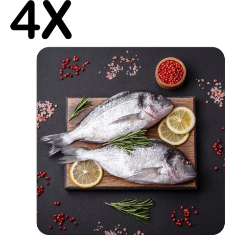 BWK Luxe Placemat - Rauwe Vissen met Kruiden - Set van 4 Placemats - 50x50 cm - 2 mm dik Vinyl - Anti Slip - Afneembaar