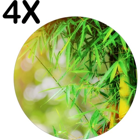BWK Stevige Ronde Placemat - Groene Bamboo - Set van 4 Placemats - 50x50 cm - 1 mm dik Polystyreen - Afneembaar