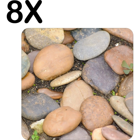 BWK Luxe Placemat - Bruine en Grijze Kiezels - Set van 8 Placemats - 40x40 cm - 2 mm dik Vinyl - Anti Slip - Afneembaar