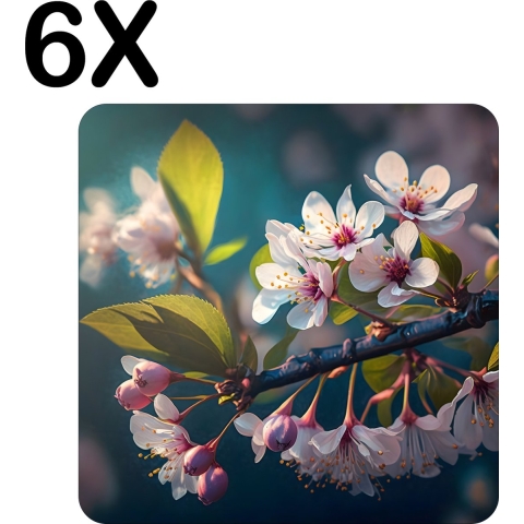BWK Luxe Placemat - Kersen Bloesem aan een Tak - Set van 6 Placemats - 50x50 cm - 2 mm dik Vinyl - Anti Slip - Afneembaar