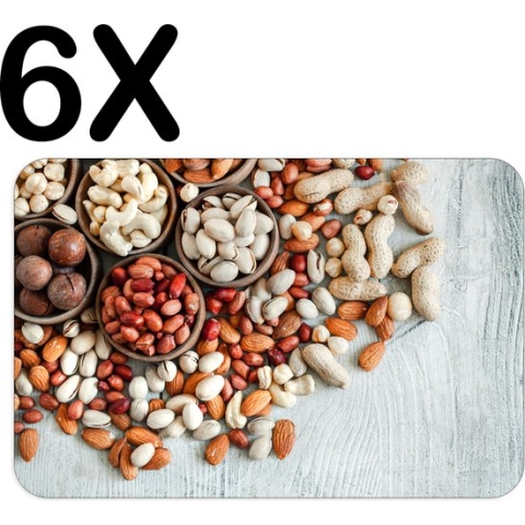 BWK Flexibele Placemat - Verschillende Nootjes op Lichte Achtergrond - Set van 6 Placemats - 45x30 cm - PVC Doek - Afneembaar