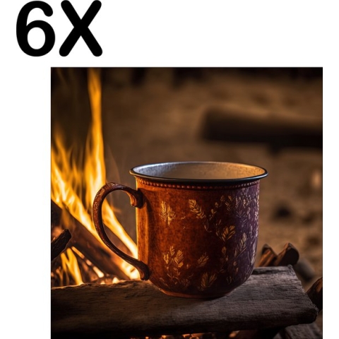 BWK Textiele Placemat - Kop Koffie in de Wildernis - Set van 6 Placemats - 40x40 cm - Polyester Stof - Afneembaar