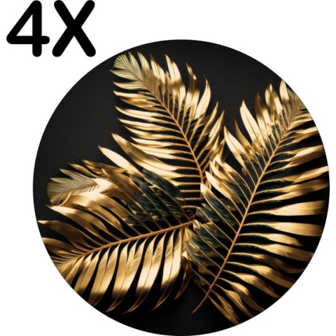 BWK Luxe Ronde Placemat - Gouden Veren op een Donker Ondergrond - Set van 4 Placemats - 40x40 cm - 2 mm dik Vinyl - Anti Slip - Afneembaar