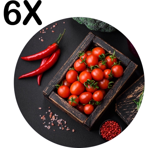 BWK Luxe Ronde Placemat - Rode en Groene Groente - Set van 6 Placemats - 50x50 cm - 2 mm dik Vinyl - Anti Slip - Afneembaar