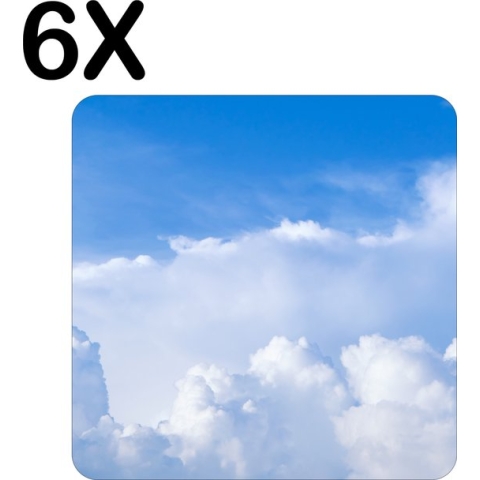 BWK Luxe Placemat - Blauwe Lucht met Witte Wolken - Set van 6 Placemats - 40x40 cm - 2 mm dik Vinyl - Anti Slip - Afneembaar