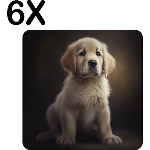 BWK Flexibele Placemat - Artistieke Golden Retriever - Set van 6 Placemats - 50x50 cm - PVC Doek - Afneembaar