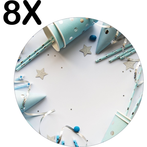 BWK Stevige Ronde Placemat - Blauwe Party Achtergrond - Set van 8 Placemats - 50x50 cm - 1 mm dik Polystyreen - Afneembaar