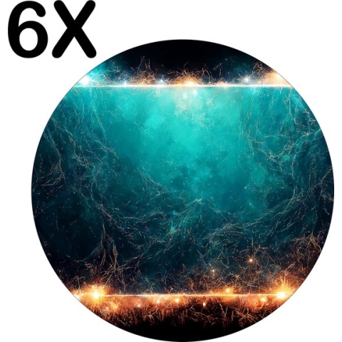 BWK Luxe Ronde Placemat - Futuristische Kunst met Blauwe en Gele Schokken - Set van 6 Placemats - 40x40 cm - 2 mm dik Vinyl - Anti Slip - Afneembaar