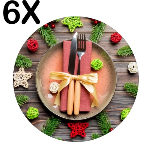 BWK Stevige Ronde Placemat - Kerst Diner Gedekte Tafel - Set van 6 Placemats - 40x40 cm - 1 mm dik Polystyreen - Afneembaar