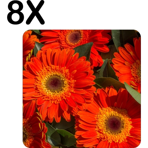 BWK Flexibele Placemat - Rode Kleurrijke Bloemen in de Natuur - Set van 8 Placemats - 50x50 cm - PVC Doek - Afneembaar