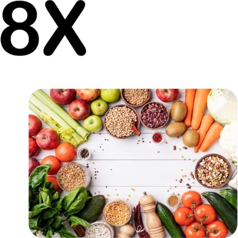 BWK Luxe Placemat - Compositie van Groente en Fruit - Set van 8 Placemats - 40x30 cm - 2 mm dik Vinyl - Anti Slip - Afneembaar