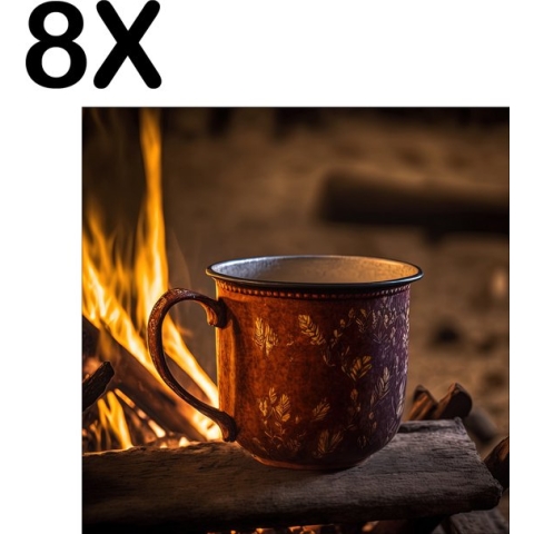 BWK Textiele Placemat - Kop Koffie in de Wildernis - Set van 8 Placemats - 40x40 cm - Polyester Stof - Afneembaar