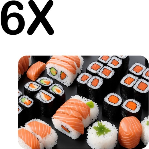 BWK Flexibele Placemat - Sushi met Zalm - Set van 6 Placemats - 40x30 cm - PVC Doek - Afneembaar