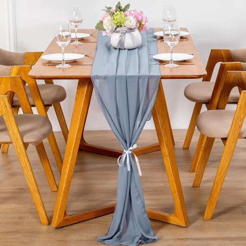 Moderne chiffon tafelloper, 70 x 600 cm, afwasbaar, tafelkleed, bruiloft, decoratieve stoffen tafelband, tafeldecoratie voor bruiloft, verjaardagen, communie (antracietblauw)