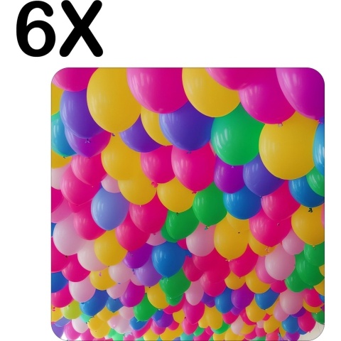 BWK Flexibele Placemat - Feestelijke Ballonnen in Veel Kleuren - Set van 6 Placemats - 50x50 cm - PVC Doek - Afneembaar
