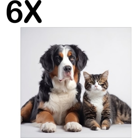 BWK Textiele Placemat - Hond en Kat met Witte Achtergrond - Set van 6 Placemats - 40x40 cm - Polyester Stof - Afneembaar