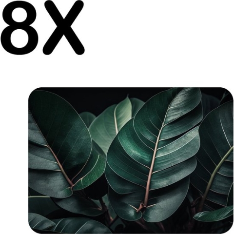BWK Flexibele Placemat - Groene Bladeren met Donkere Shaduw - Set van 8 Placemats - 40x30 cm - PVC Doek - Afneembaar