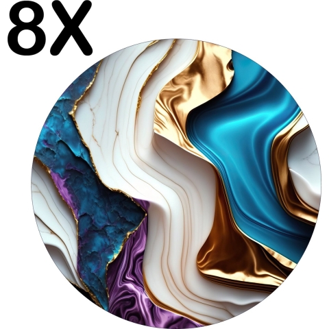 BWK Flexibele Ronde Placemat - Gekleurd Marmer Achtergrond - Set van 8 Placemats - 40x40 cm - PVC Doek - Afneembaar