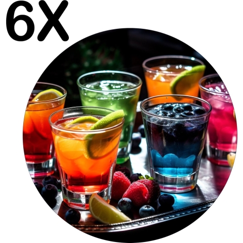 BWK Stevige Ronde Placemat - Gekleurde Cocktails op een Dienblad - Set van 6 Placemats - 50x50 cm - 1 mm dik Polystyreen - Afneembaar