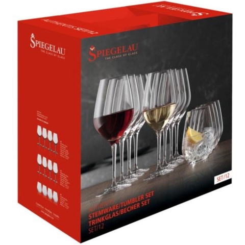Spiegelau - Startersset - Bonus Pack - Authentis - 12-delig - Set met 4 rodewijnglazen, 4 wittewijnglazen en 4 universeelglazen